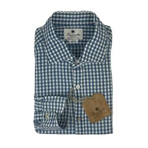 Giannetto Portofino Wash Division Linen Blend Blue White Check Shirt 17.5/44 NWT